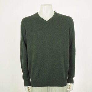 Tahari 100% Cashmere Pullover Sweater Mens XL Heather Green Luxe Knit V-Neck